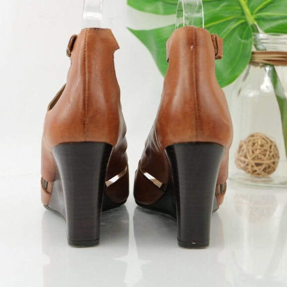 Franco Sarto Womens Faryn Sandal Size 7 Whiskey Brown Leather Wedge Gladiator - Picture 7 of 12